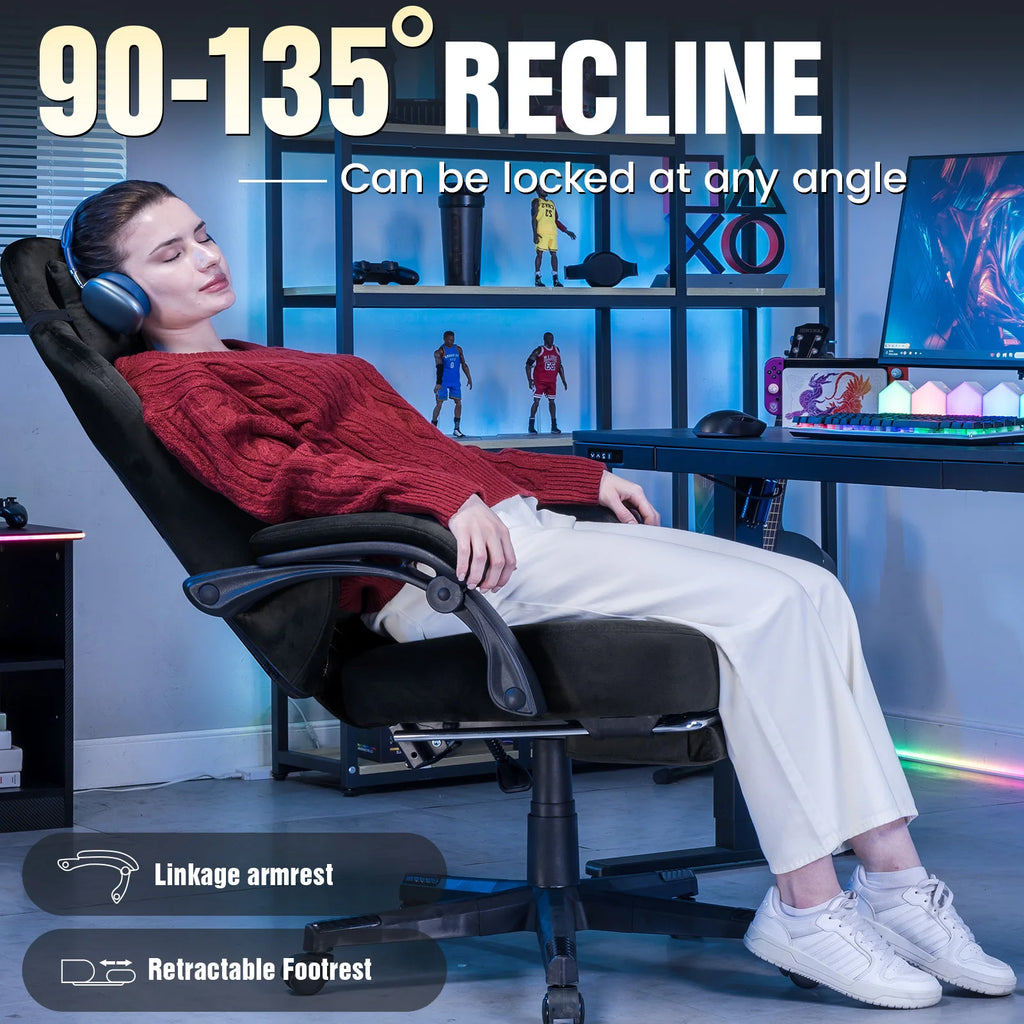 Ultimate Comfort: Ergonomic Fabric Gaming Chair with Adjustable Footrest and Lumbar Support for Home Office