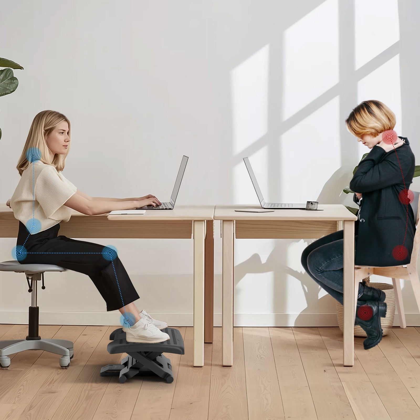 Experience Ultimate Comfort with the Adjustable Ergonomic Foot Rest Under Desk Featuring Soothing Massage Rollers