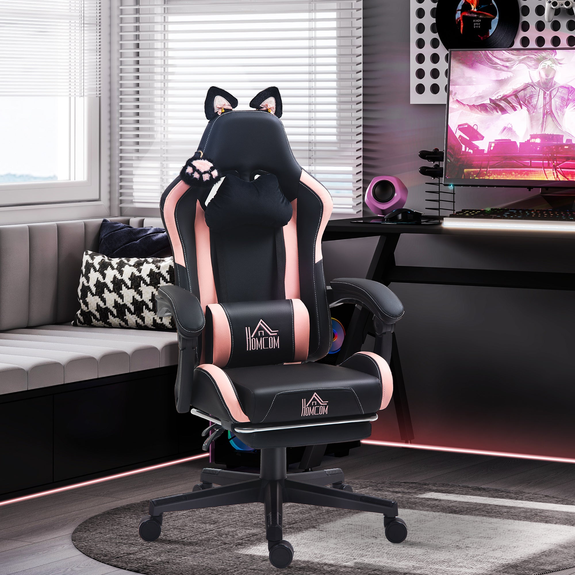 Experience Ultimate Comfort with the Ergonomic Racing Gaming Chair Featuring Recline and Footrest in Sleek Black Faux Leather