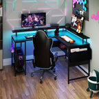 Elevate Your Gaming Experience with Our L-Shaped Gaming Desk Featuring LED Lights and Power Outlets