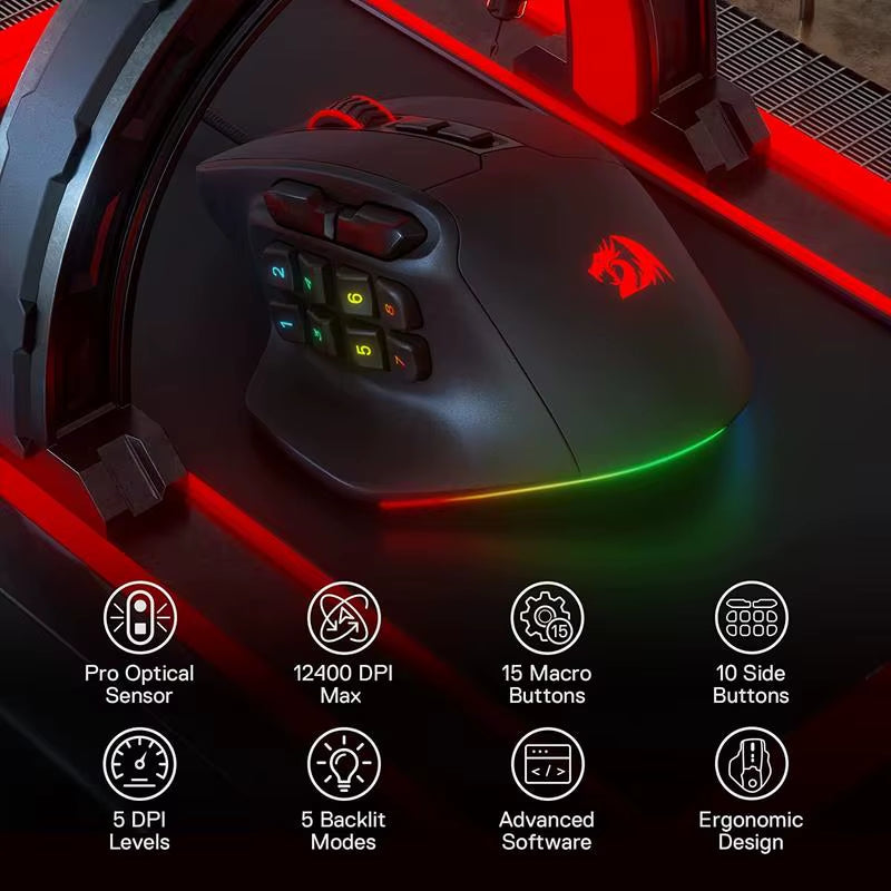 Unleash Your Gaming Potential with the M811 Aatrox Wired RGB MMO Gaming Mouse – 15 Customizable Buttons for Ultimate Control and Comfort