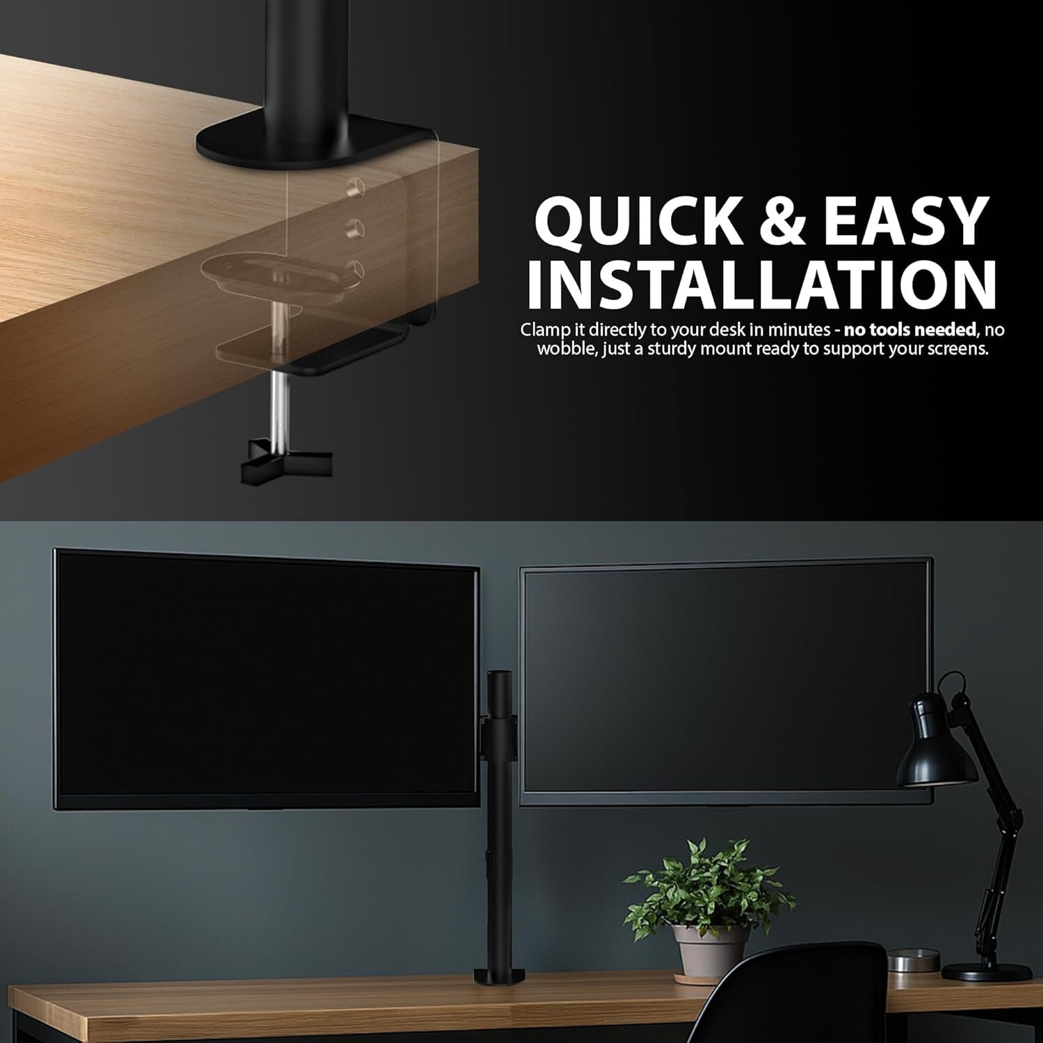 Elevate Your Workspace with the Adjustable Double Twin Arm Desk Mount for 13”-32” LCD Monitors and TVs
