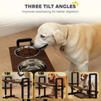 Elevate Your Dog's Dining Experience with Adjustable Raised Bowls - Stylish Brown Design with 4 Heights & 3 Angles