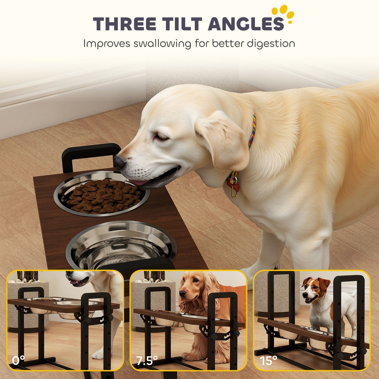 Elevate Your Dog's Dining Experience with Adjustable Raised Bowls - Stylish Brown Design with 4 Heights & 3 Angles