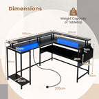 Elevate Your Gaming Experience with Our L-Shaped Gaming Desk Featuring LED Lights and Power Outlets
