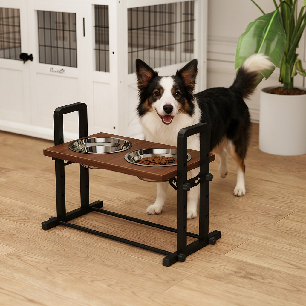 Elevate Your Dog's Dining Experience with Adjustable Raised Bowls - Stylish Brown Design with 4 Heights & 3 Angles