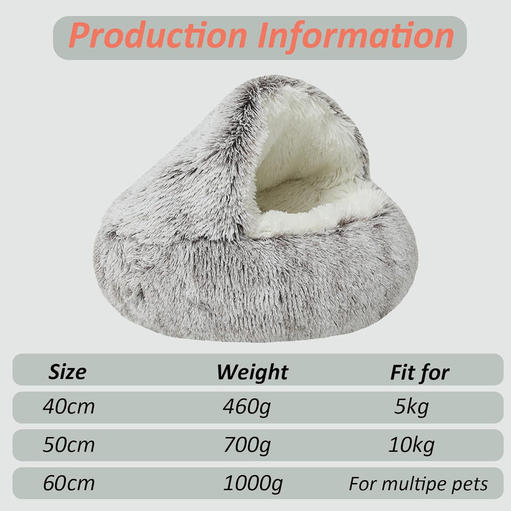 Indulge Your Pet with the Ultimate Hooded Faux Fur Cave Bed for Cats and Dogs - Soft, Cozy, and Calming Retreat