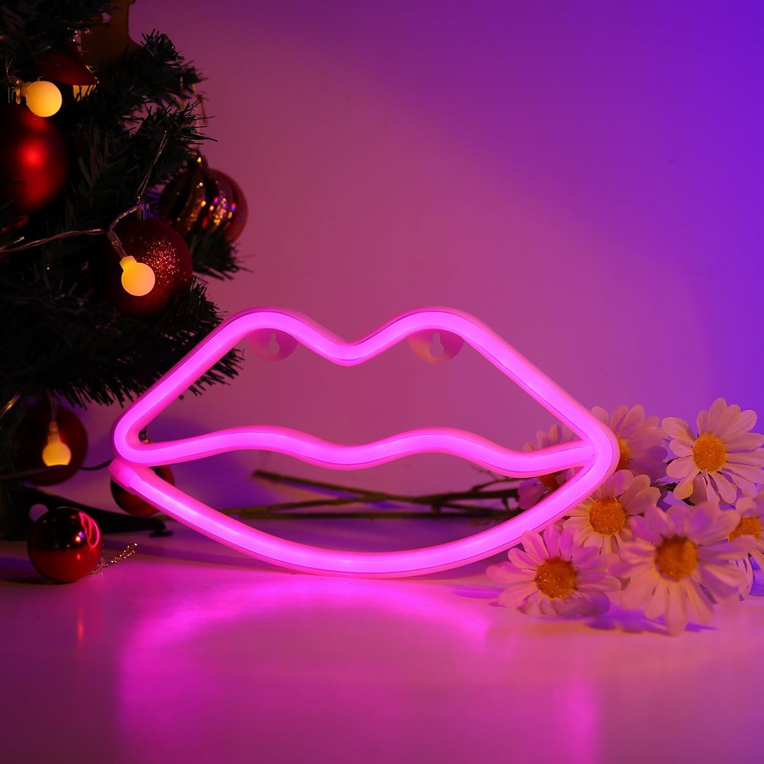 Illuminate Your Space with the Vibrant Pink LED Lips Neon Light - Perfect Decorative Wall Art for Bedrooms, Parties, and More!
