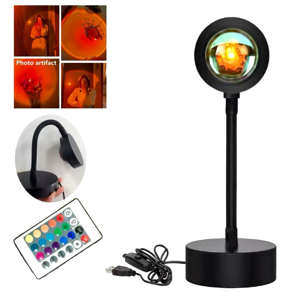 16-Color 360° Sunset Projector Lamp with USB Remote - Perfect LED Desk Night Light