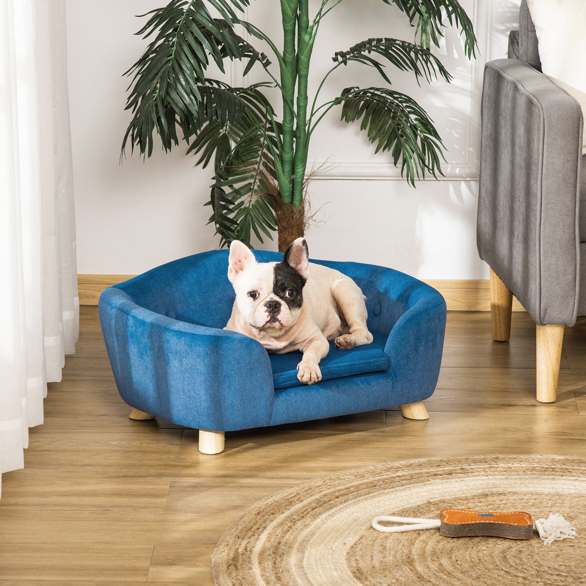 Luxurious Cozy Pet Sofa for Small Dogs & Cats - Elegant Wooden Frame with Removable Washable Cushion
