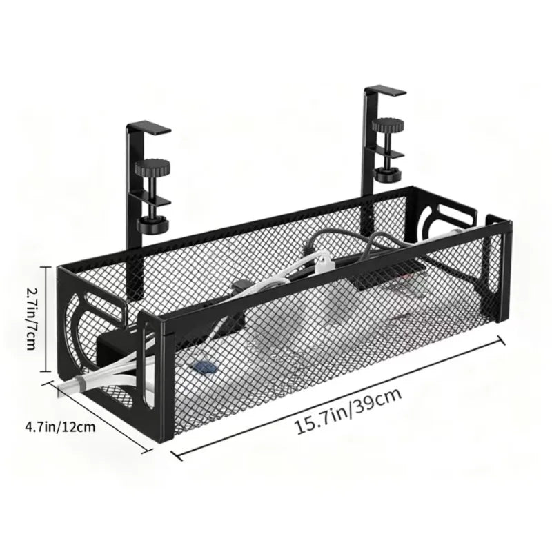 Transform Your Workspace with Our No-Drill Under-Desk Cable Management Tray - Clip-On Metal Mesh Organizer for a Tidy Home Office!