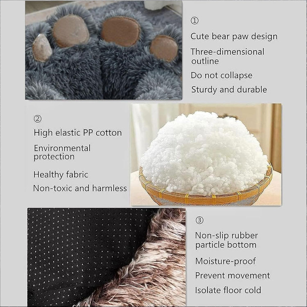 Indulge Your Dog with the Cozy Bear Paw Plush Bed - A Calming Non-Slip Cushion for Large Dogs