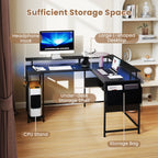 Elevate Your Gaming Experience with Our L-Shaped Gaming Desk Featuring LED Lights and Power Outlets