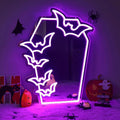 Elevate Your Decor with the Gothic Coffin Bat Neon LED Mirror - USB-Powered Light for a Dark Aesthetic