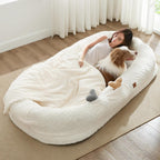 Indulge in Luxury with the Giant Ivory White Human Dog Bed - Orthopedic Foam Comfort with Cozy Blanket and Portable Design