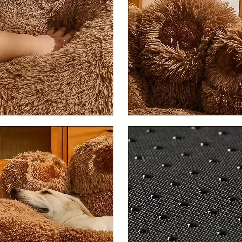 Indulge Your Dog with the Cozy Bear Paw Plush Bed - A Calming Non-Slip Cushion for Large Dogs