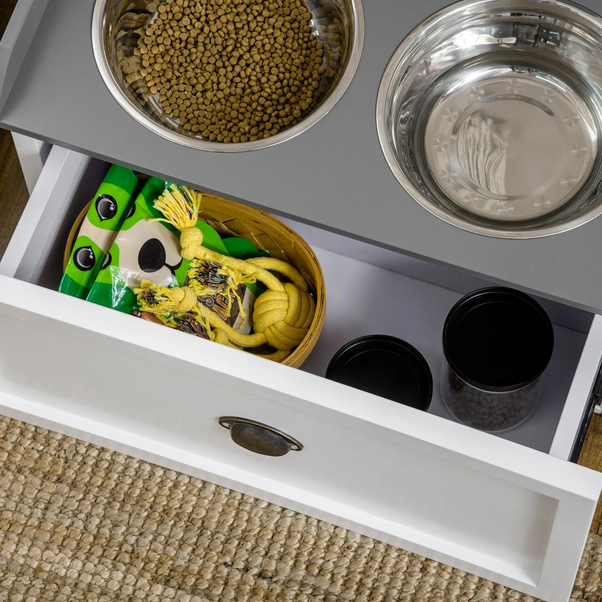 Elevate Your Pet's Dining Experience with Our Stylish Stainless Steel Raised Dog Bowl Featuring a Spacious 21L Storage Drawer for Large Dogs