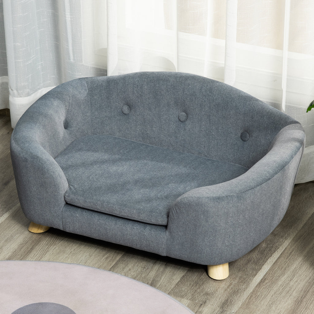 Luxurious Cozy Pet Sofa for Small Dogs & Cats - Elegant Wooden Frame with Removable Washable Cushion