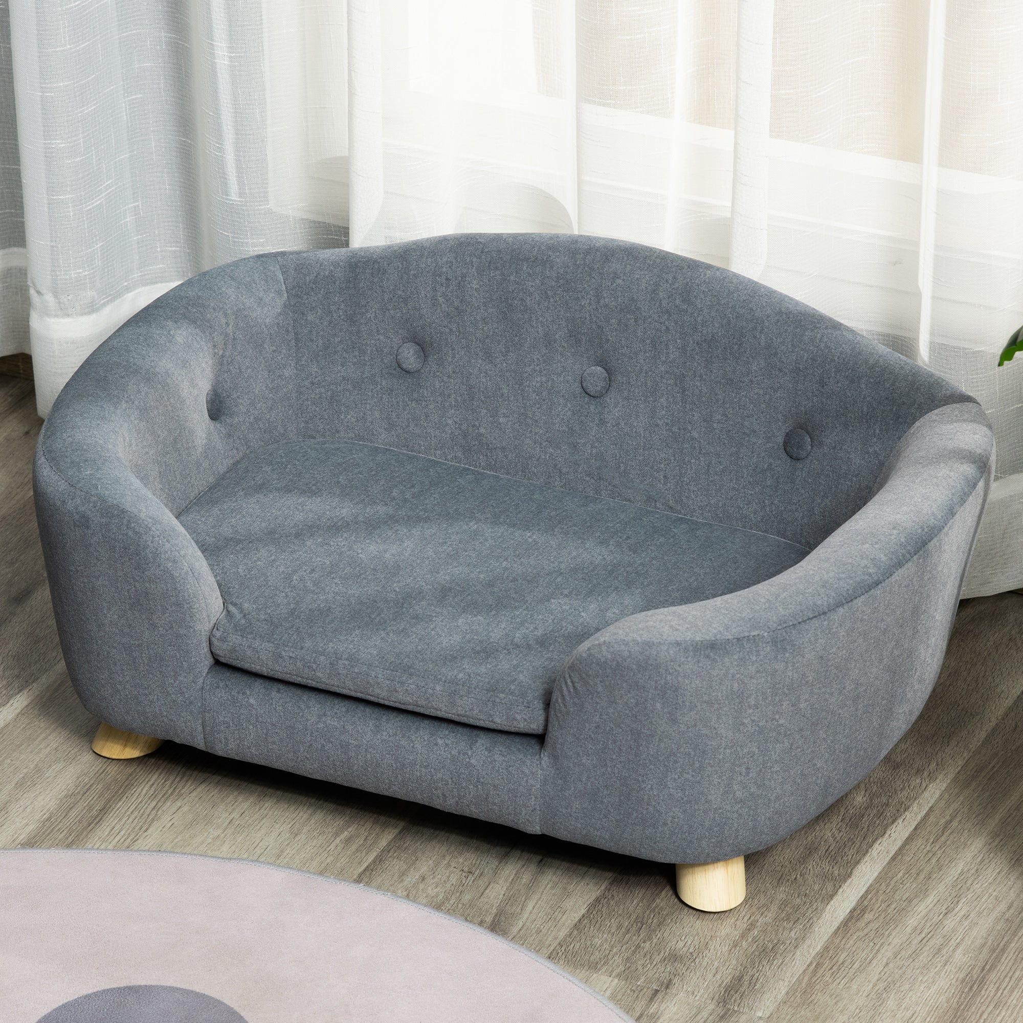 Luxurious Cozy Pet Sofa for Small Dogs & Cats - Elegant Wooden Frame with Removable Washable Cushion