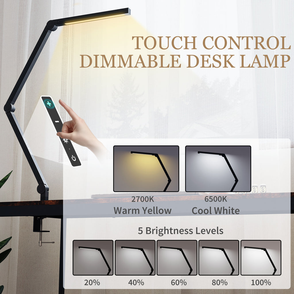 Versatile LED Desk Lamp with Dual Colour Modes - Dimmable Clamp Table Lamp for Study & Work - Sleek Black Design