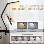 Versatile LED Desk Lamp with Dual Colour Modes - Dimmable Clamp Table Lamp for Study & Work - Sleek Black Design
