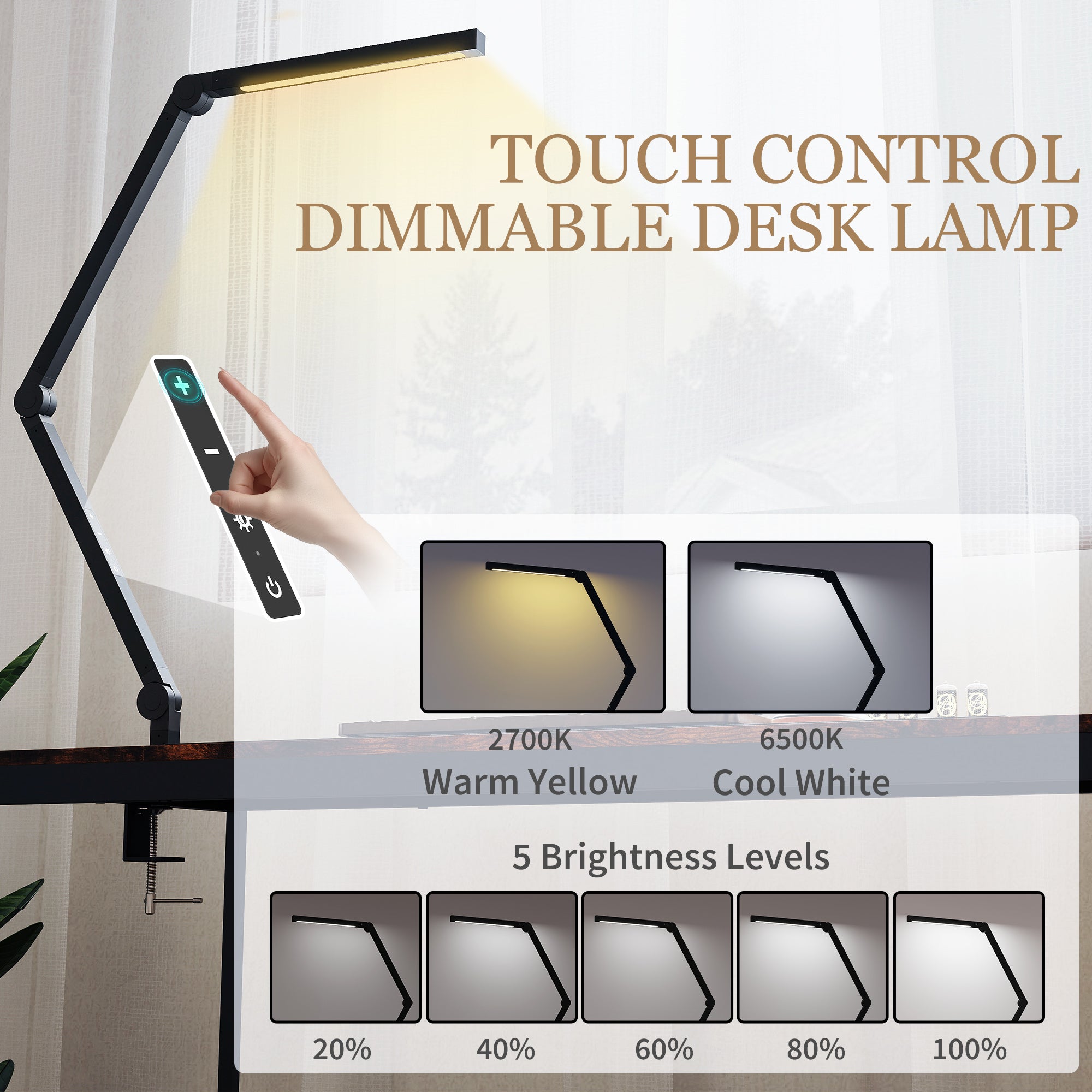 Versatile LED Desk Lamp with Dual Colour Modes - Dimmable Clamp Table Lamp for Study & Work - Sleek Black Design