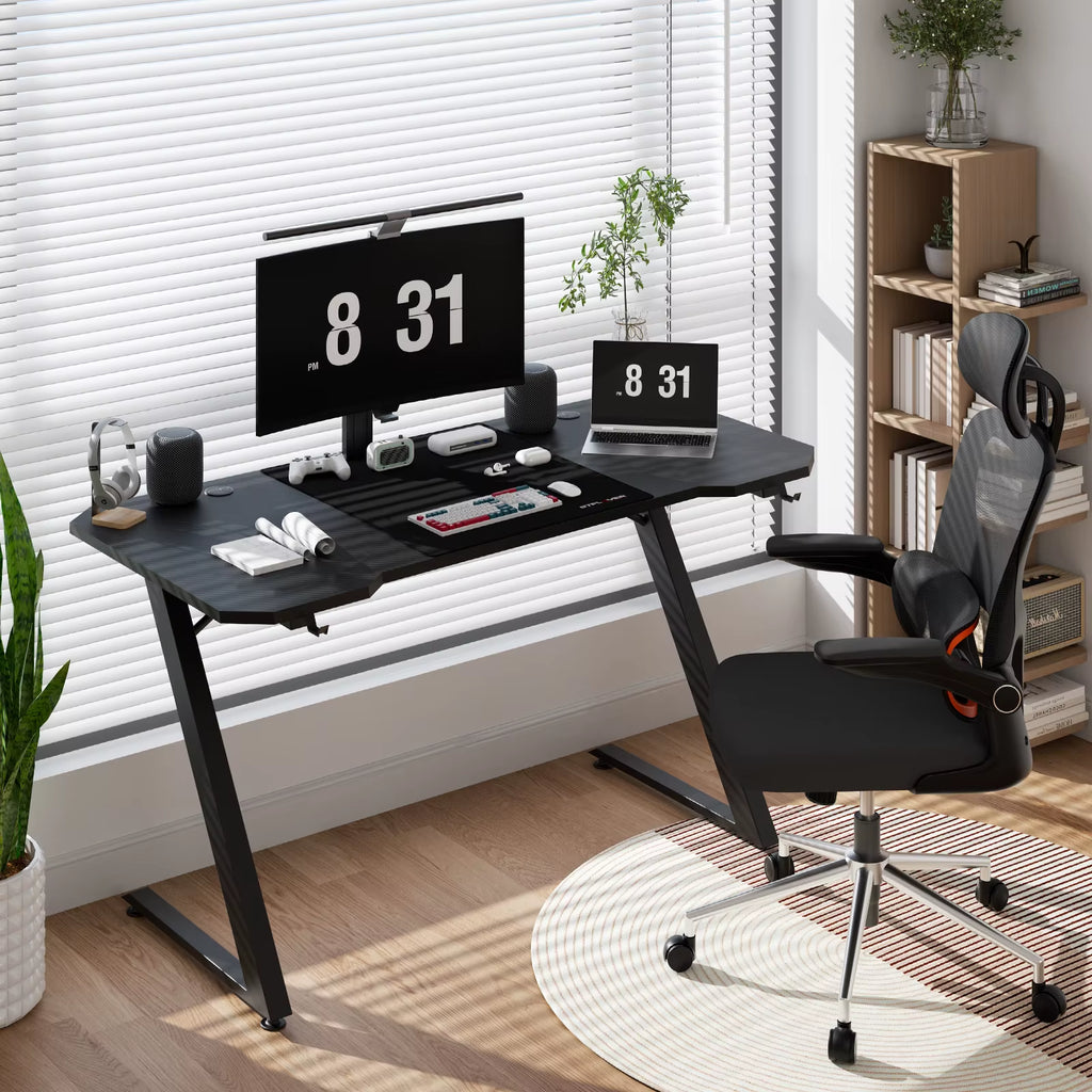 Elevate Your Gaming Experience with the GTPLAYER Sturdy Carbon Fiber Z Frame Gaming Desk - Spacious, Stylish, and Functional!