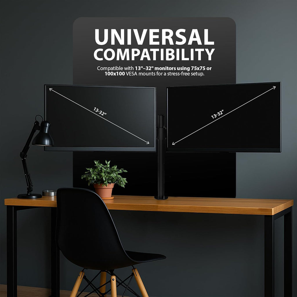 Elevate Your Workspace with the Adjustable Double Twin Arm Desk Mount for 13”-32” LCD Monitors and TVs