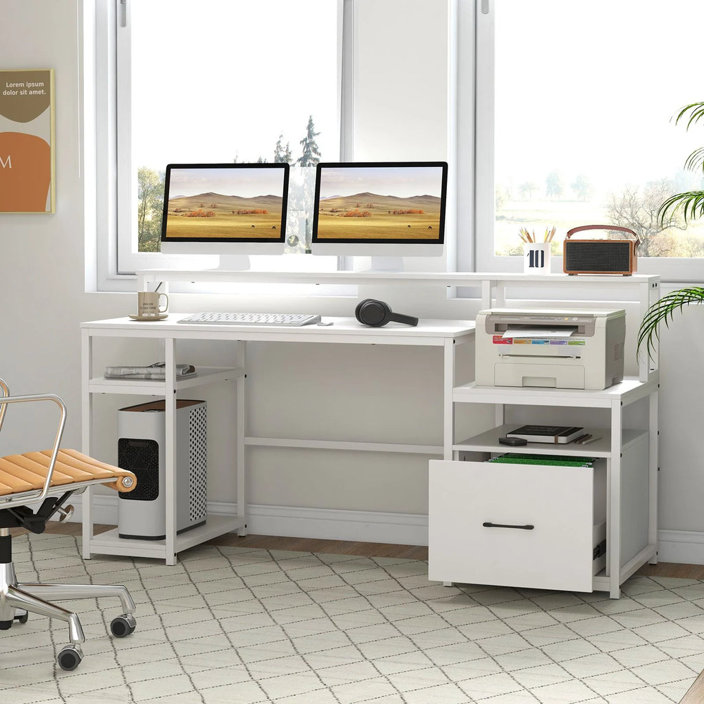 Elevate Your Workspace with the 168 CM Modern Home Office Computer Desk Featuring a Convenient Monitor Stand