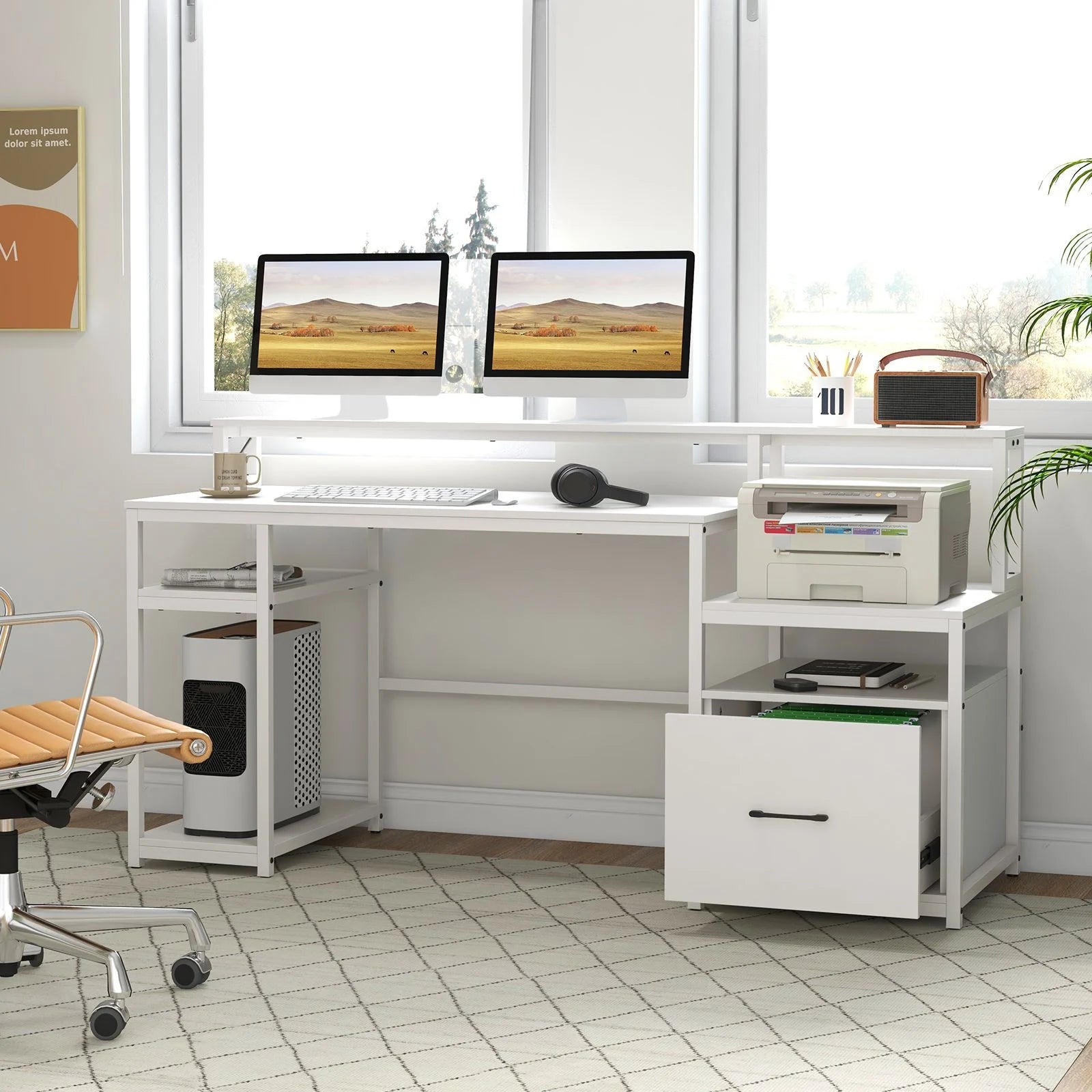 Elevate Your Workspace with the 168 CM Modern Home Office Computer Desk Featuring a Convenient Monitor Stand