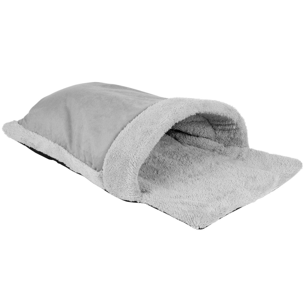 Luxurious Grey Fleece Cat Pouch Bed - Cozy Hideaway for Cats and Kittens