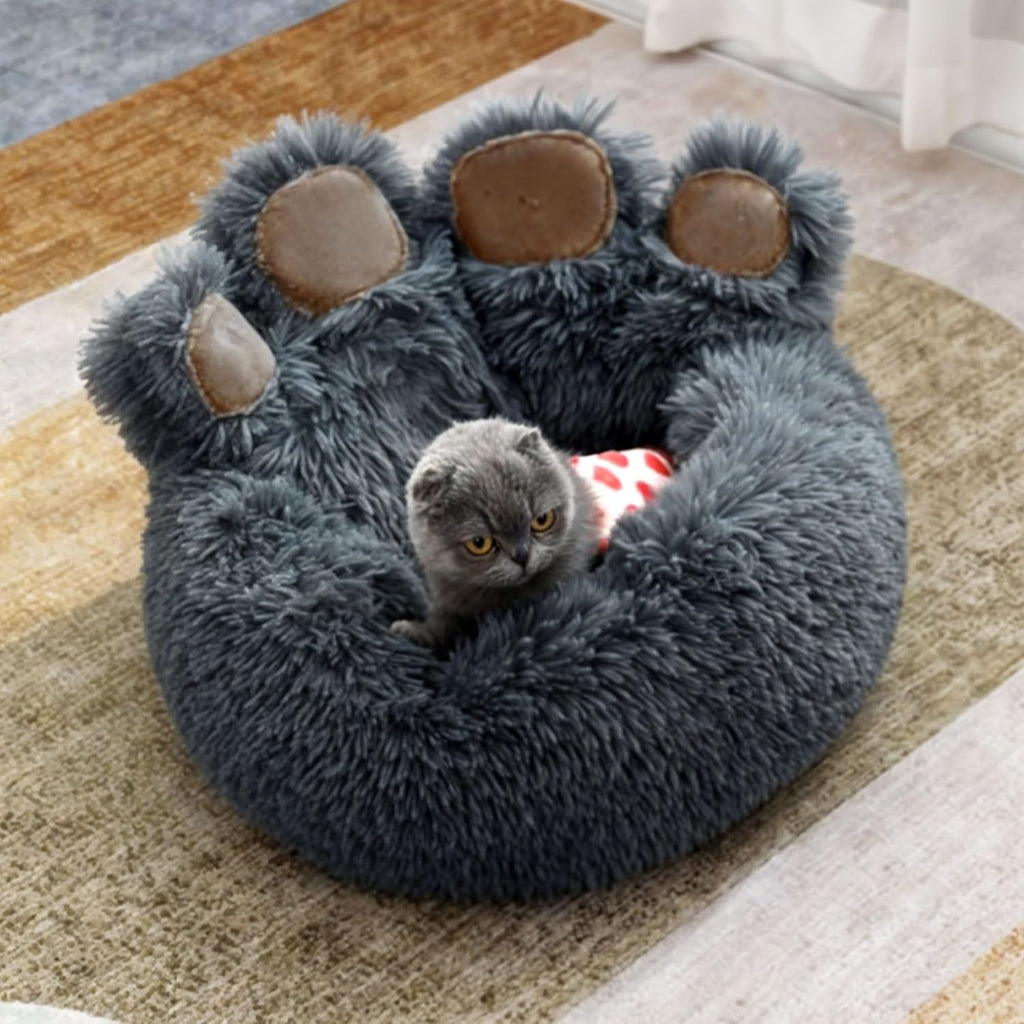 Indulge Your Dog with the Cozy Bear Paw Plush Bed - A Calming Non-Slip Cushion for Large Dogs