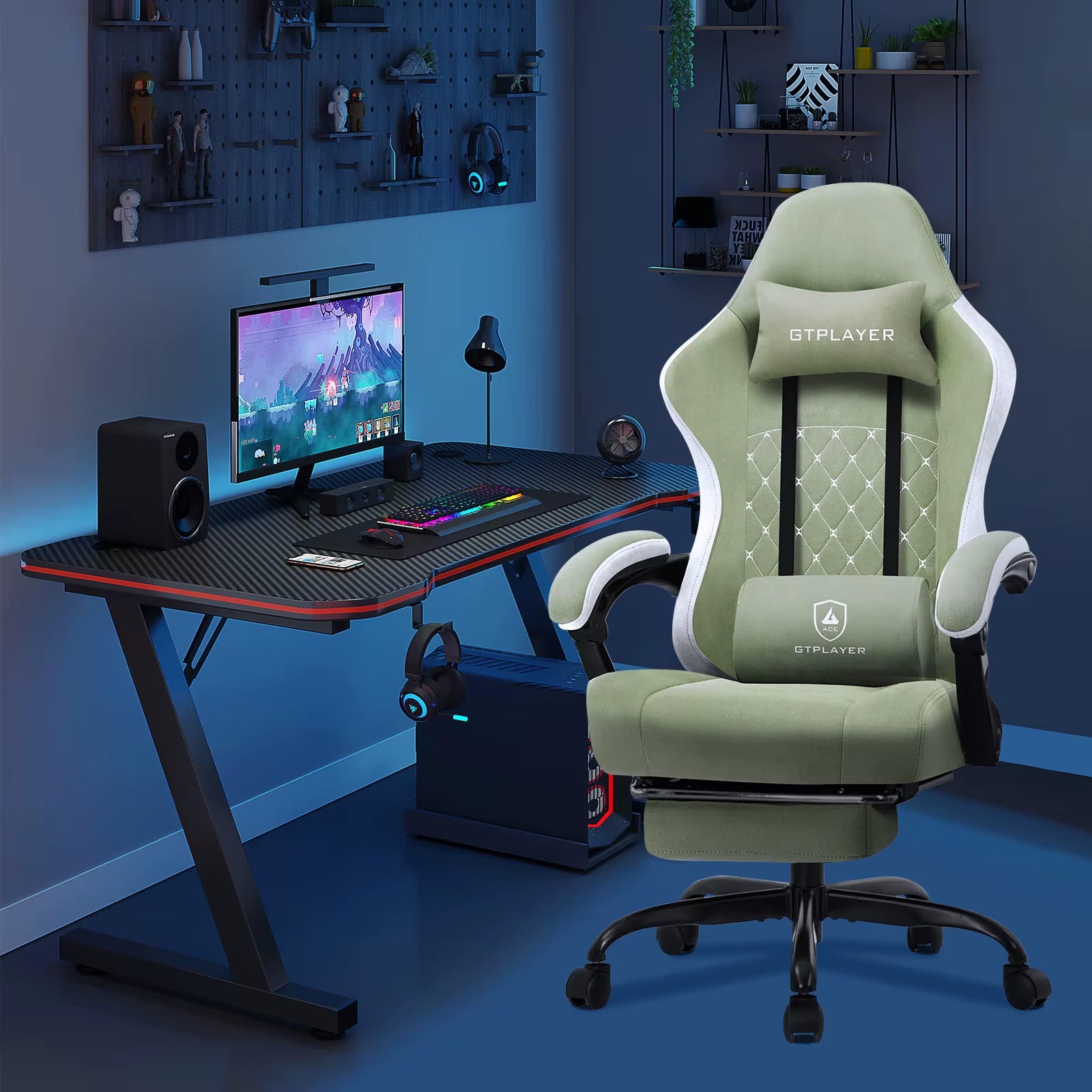 Revolutionary Ergonomic Gaming Chair with Footrest and Pocket Spring Cushion - Ultimate Comfort for Home Office and Gaming Enthusiasts