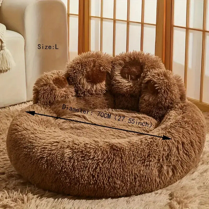 Indulge Your Dog with the Cozy Bear Paw Plush Bed - A Calming Non-Slip Cushion for Large Dogs