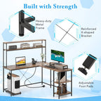 L-Shaped Gaming Desk with LED Strip and Power Outlets