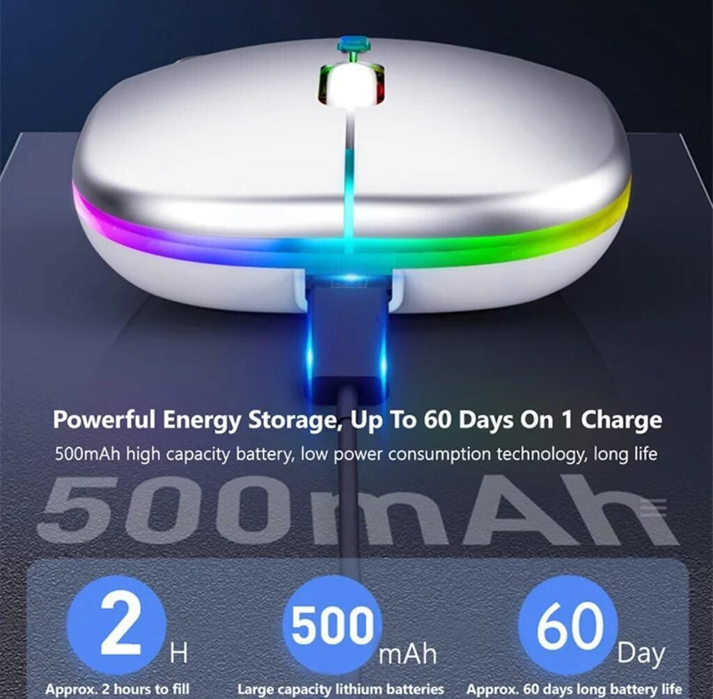 Experience Ultimate Comfort and Style with Our Slim Silent Rechargeable Wireless Mouse - RGB LED Design for Macbook, Laptop, and PC