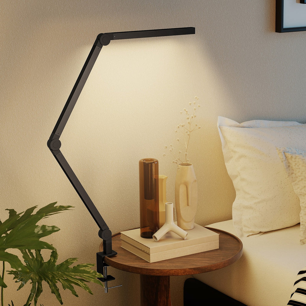 Versatile LED Desk Lamp with Dual Colour Modes - Dimmable Clamp Table Lamp for Study & Work - Sleek Black Design