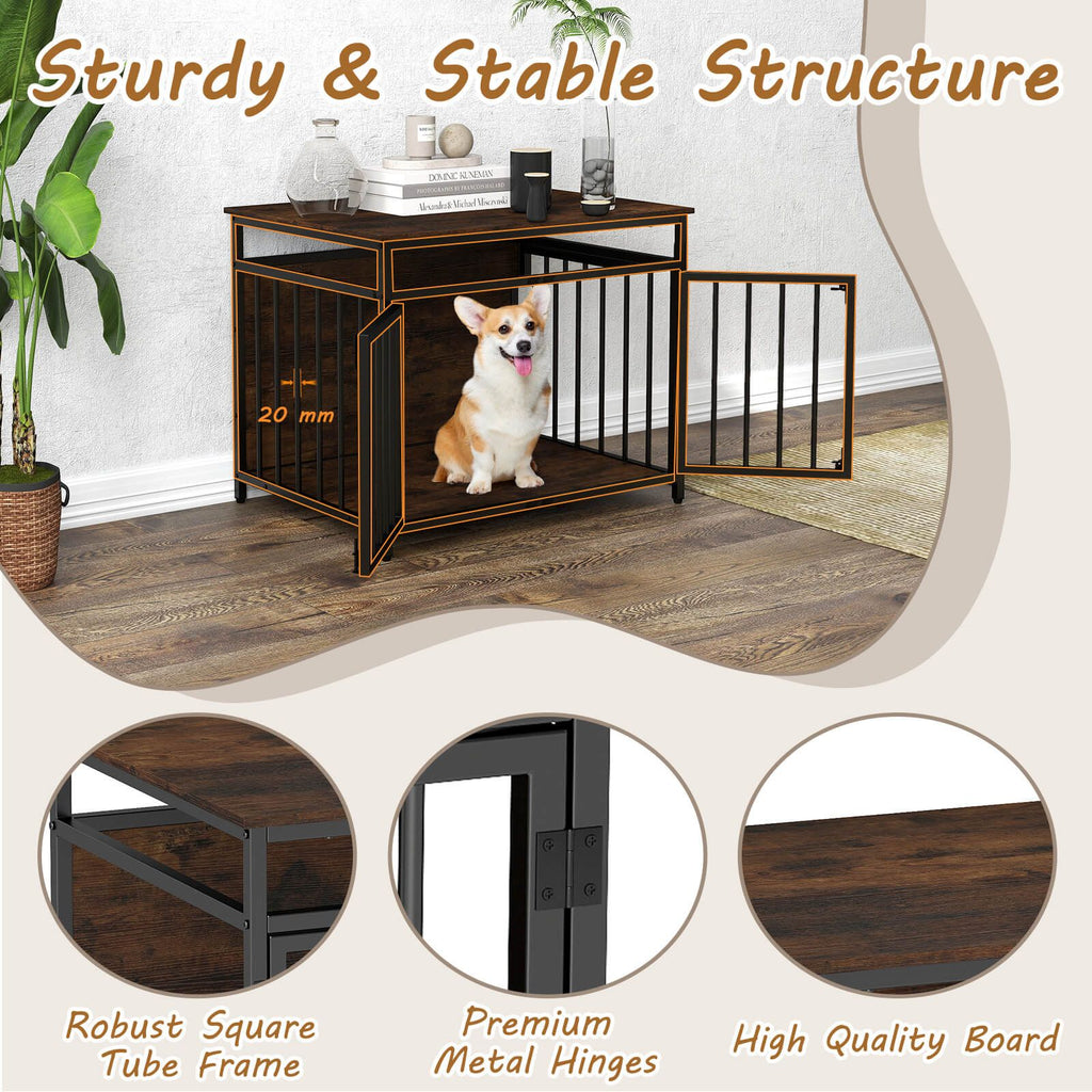 Stylish and Durable 3-Door Dog Crate with Hollow Top – The Perfect Home for Your Small to Medium Dogs!