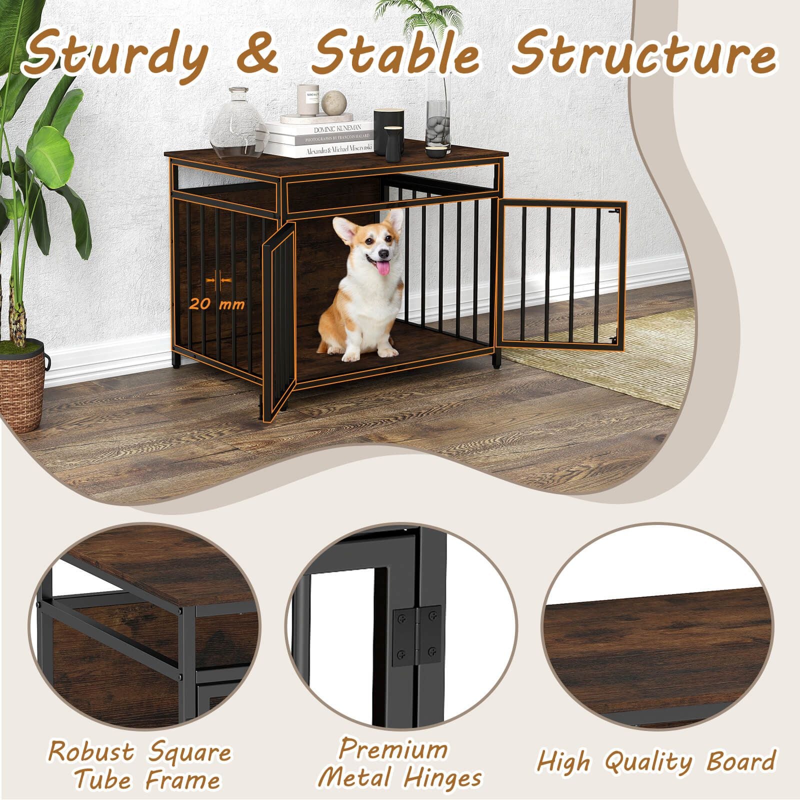Stylish and Durable 3-Door Dog Crate with Hollow Top – The Perfect Home for Your Small to Medium Dogs!
