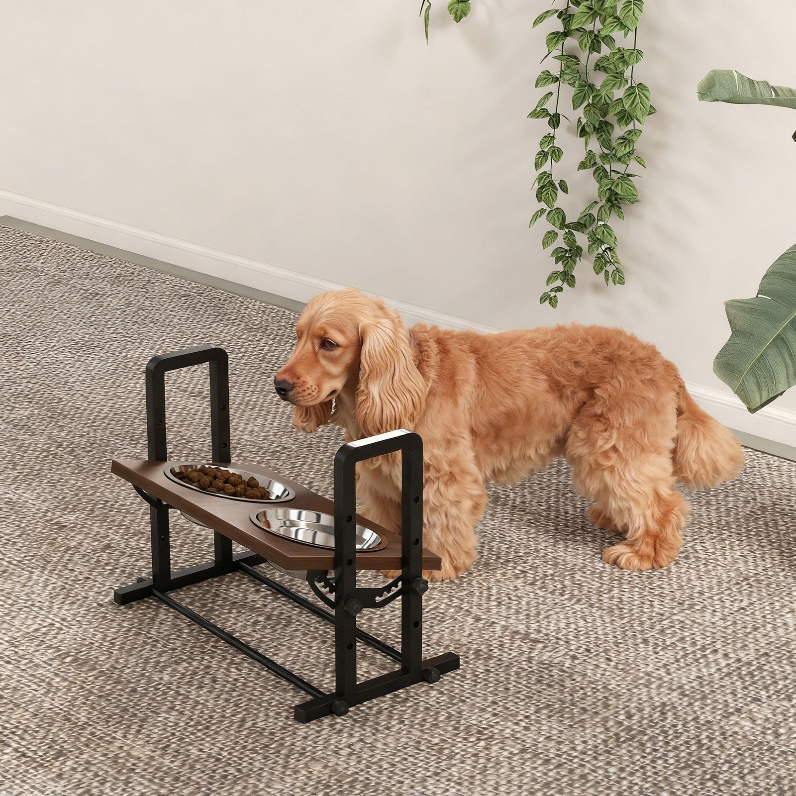 Elevate Your Dog's Dining Experience with Adjustable Raised Bowls - Stylish Brown Design with 4 Heights & 3 Angles