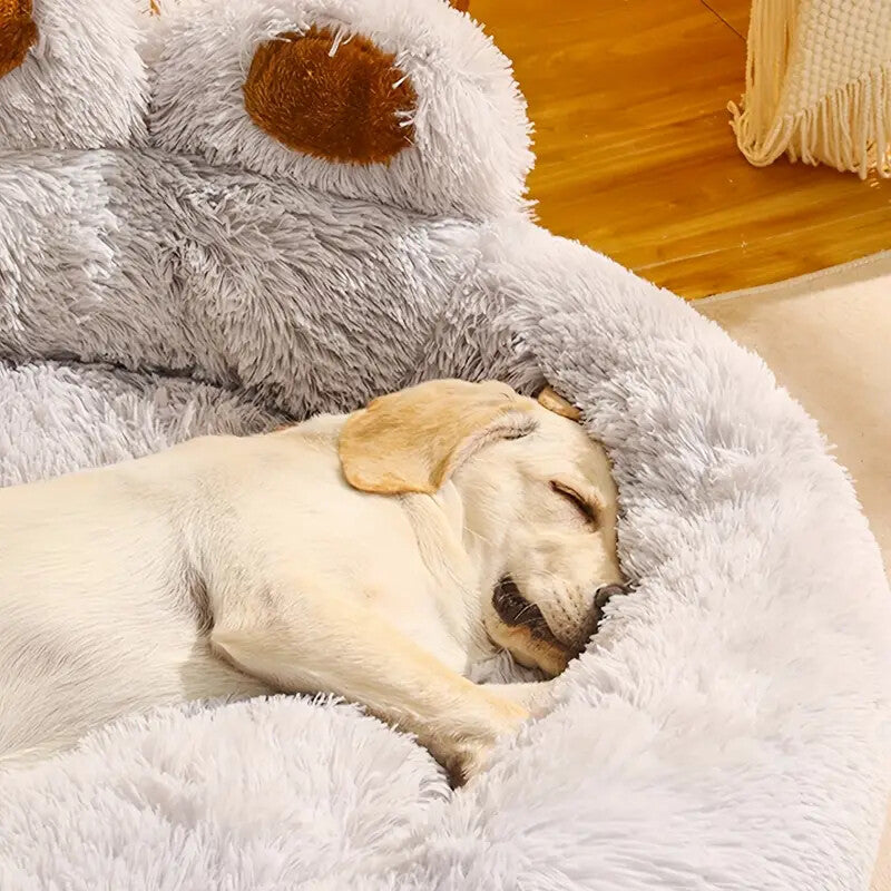 Indulge Your Dog with the Cozy Bear Paw Plush Bed - A Calming Non-Slip Cushion for Large Dogs