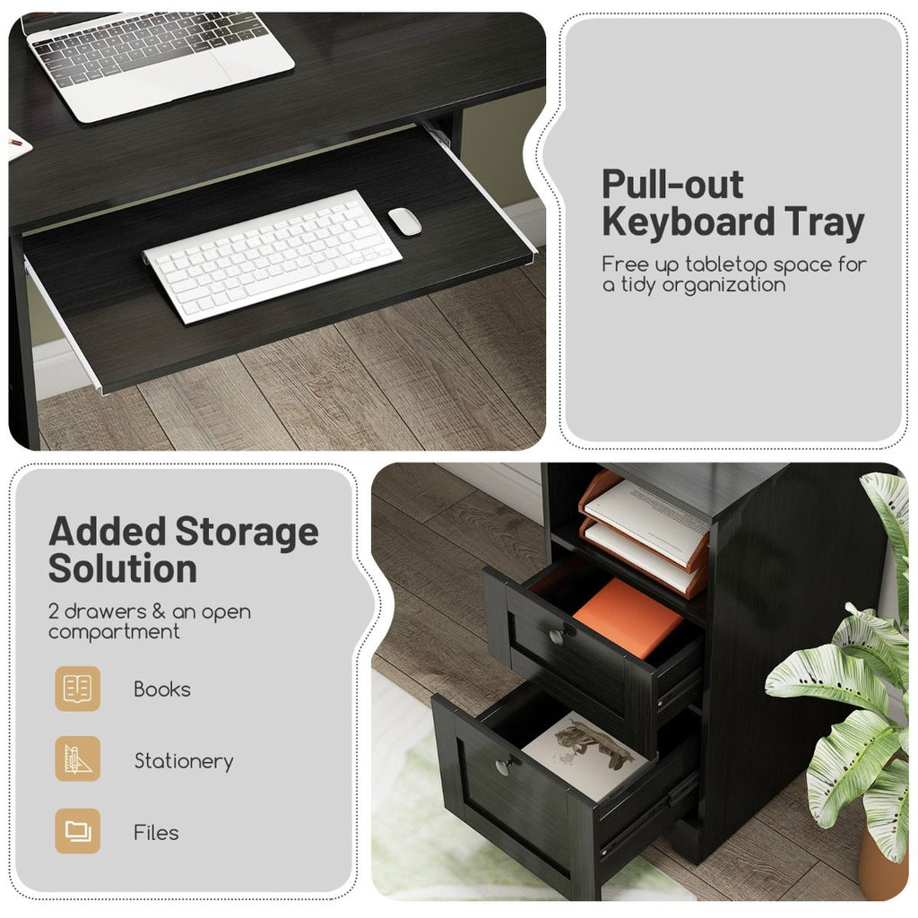 Elevate Your Workspace with the Stylish L-Shaped Computer Desk Featuring Built-in Power Outlets and Ample Storage