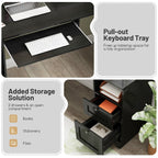 Elevate Your Workspace with the Stylish L-Shaped Computer Desk Featuring Built-in Power Outlets and Ample Storage