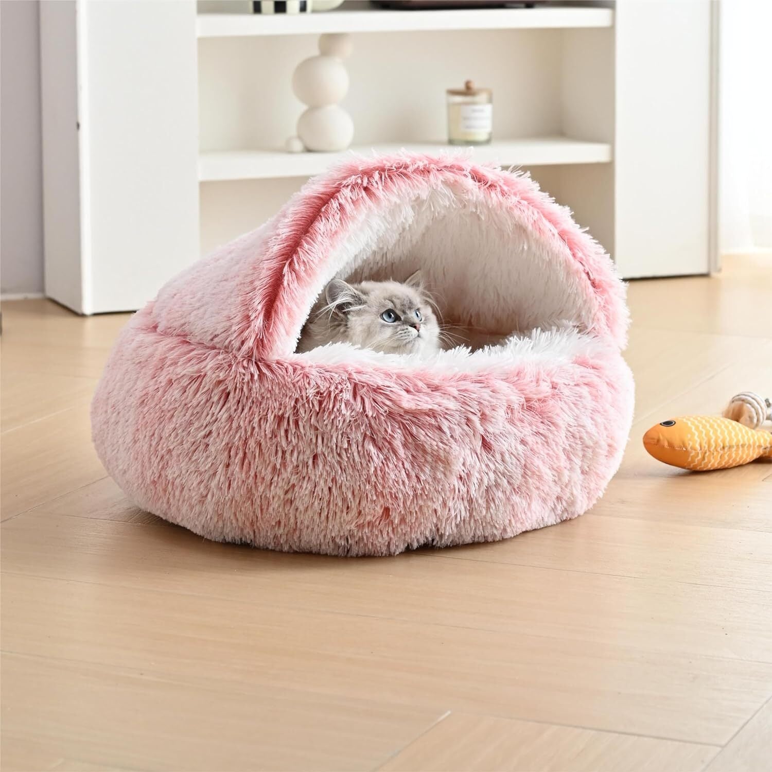 Indulge Your Pet with the Ultimate Hooded Faux Fur Cave Bed for Cats and Dogs - Soft, Cozy, and Calming Retreat