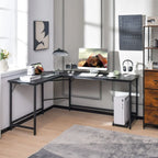 Versatile L-Shaped Desk with Integrated Power Outlet and Sturdy Metal Frame for Ultimate Workspace Efficiency