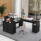 Elevate Your Workspace with the Stylish L-Shaped Computer Desk Featuring Built-in Power Outlets and Ample Storage