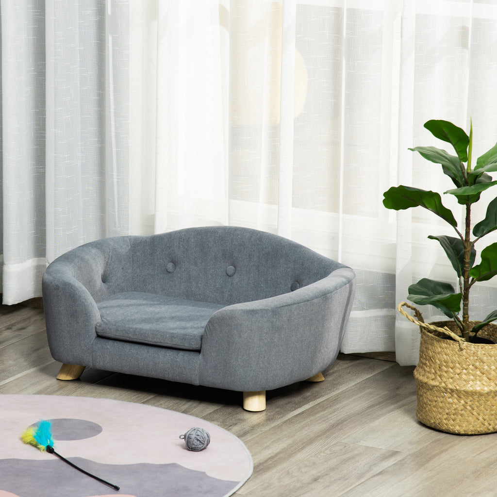 Luxurious Cozy Pet Sofa for Small Dogs & Cats - Elegant Wooden Frame with Removable Washable Cushion