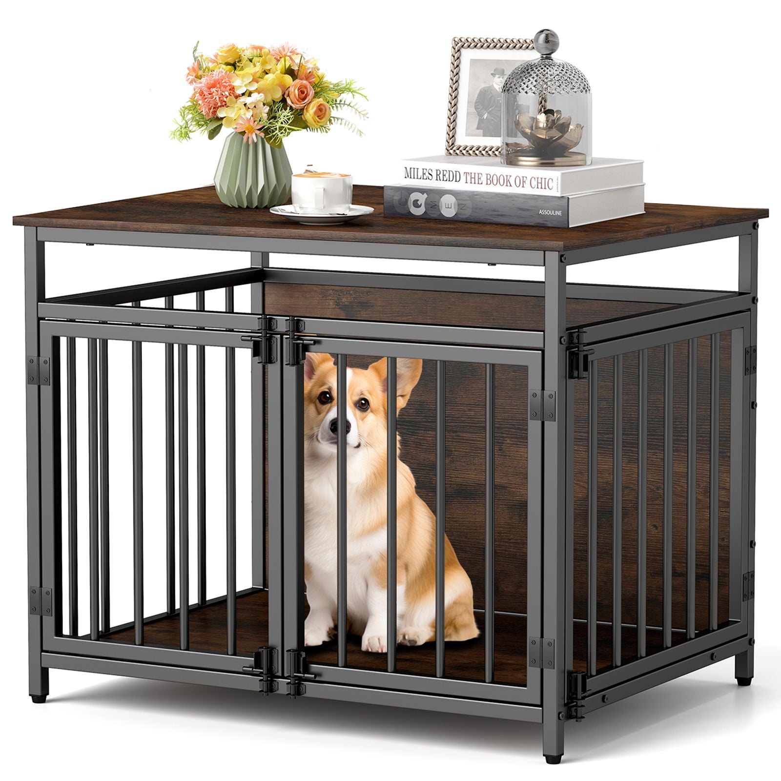 Stylish and Durable 3-Door Dog Crate with Hollow Top – The Perfect Home for Your Small to Medium Dogs!