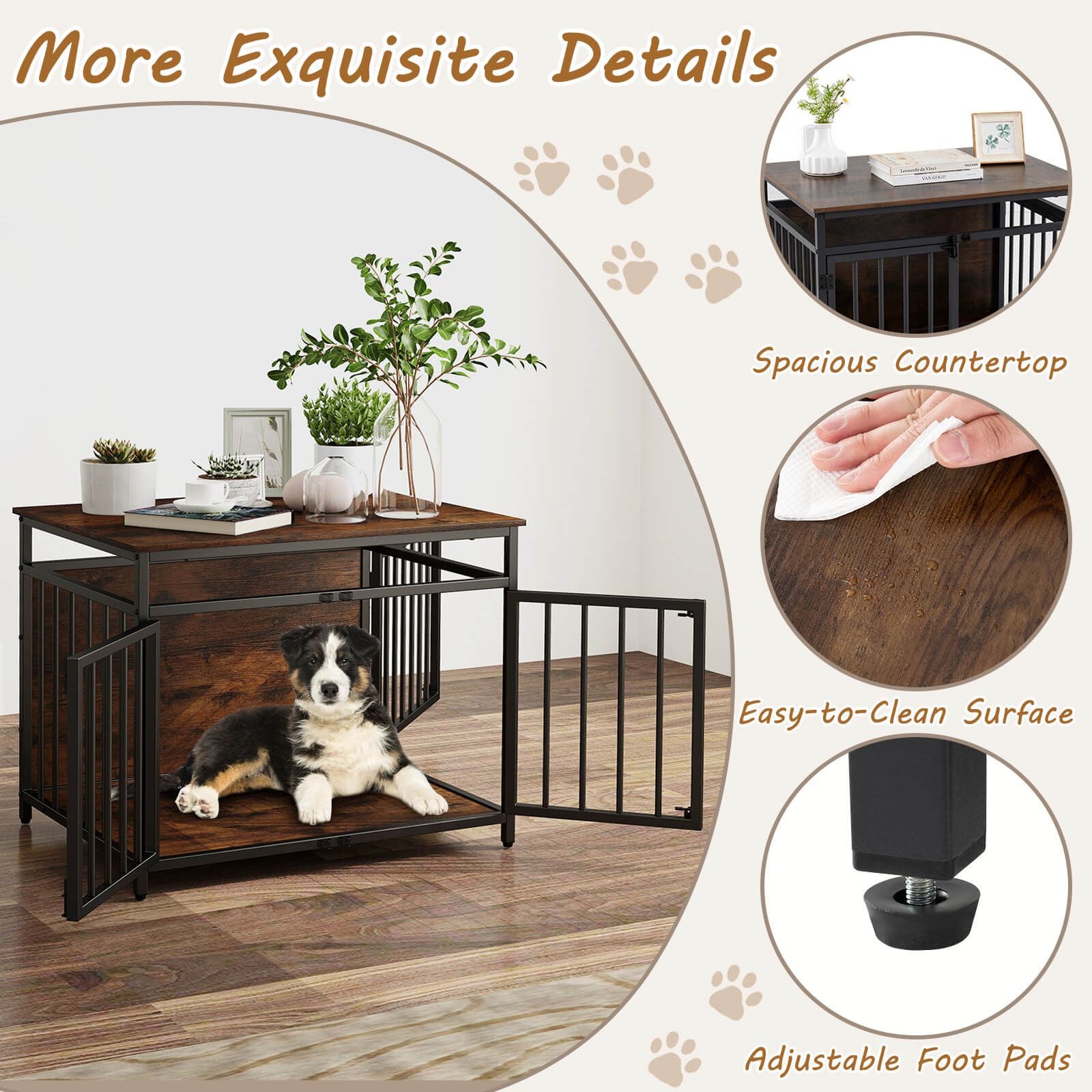 Stylish and Durable 3-Door Dog Crate with Hollow Top – The Perfect Home for Your Small to Medium Dogs!