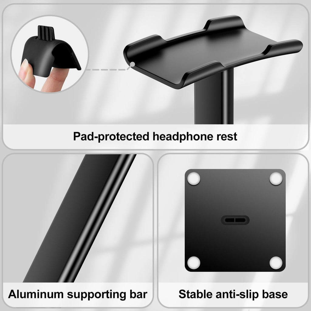 Elevate Your Audio Experience with the Sleek Black Aluminum Headphone Stand - The Ultimate Gaming and Earphone Display Solution